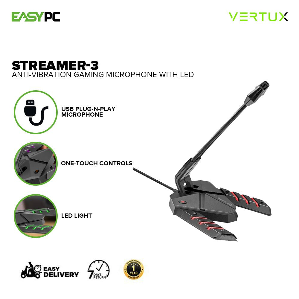 Vertux Streamer-3 Anti-Vibration One touch Control Gaming Microphone with LED 17PRO VEST2583