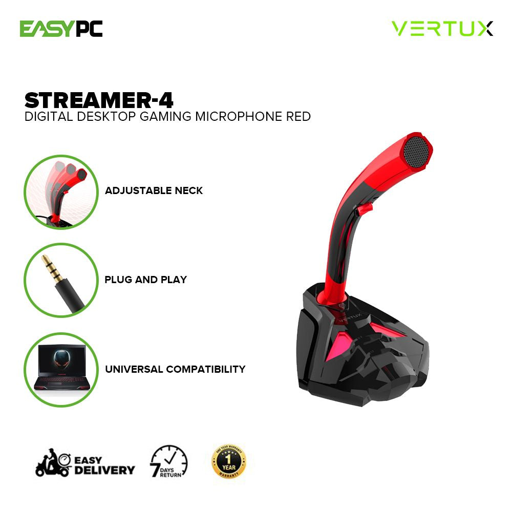 Vertux Streamer-4 Universal Digital Stereo 3.5mm Digital Desktop Gaming Microphone Blue and Red 17PRO