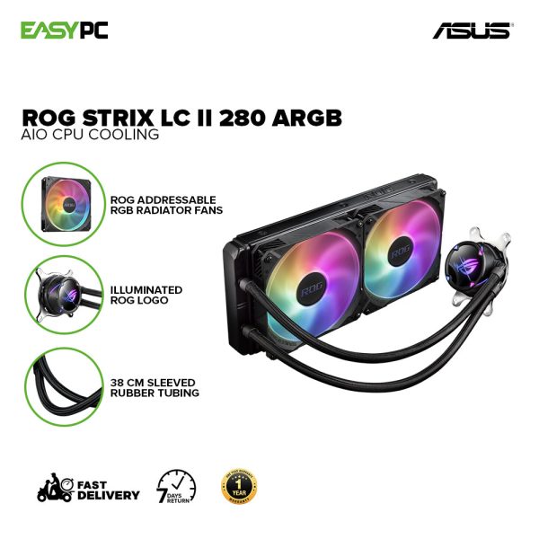 Asus ROG Strix LC II 280 ARGB all-in-one liquid CPU cooler with Aura Sync, AMD AM4/TR4 support and dual ROG 140 mm addressable RGB radiator fans CPU Cooling - Image 2