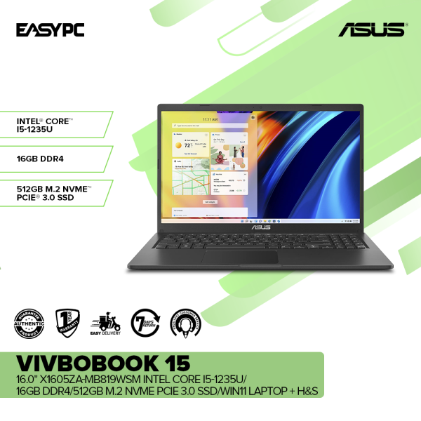 Asus Vivbobook 15 16.0" X1605ZA-MB819WSM I5-1235U/16GB DDR4/512GB M.2 NVMe SSD/Win11 Laptop + H&S - Image 2