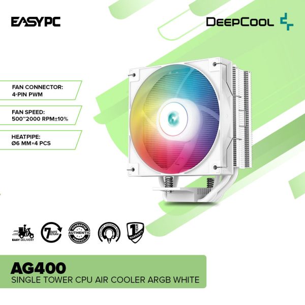 Deepcool AG400 Single Tower CPU Air Cooler ARGB White