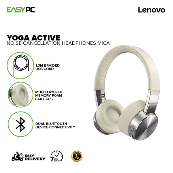 Lenovo Yoga Active Noise Cancellation Headphones Mica/ Shadow Black Bluetooth 5.0, USB digital audio, Dual Bluetooth device connectivity Headphones 1ION - Image 2