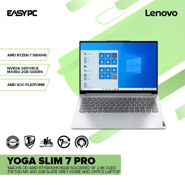 LENOVO YOGA Slim 7 Pro 14ACH5 OD AMD R7-5800HS 16GB 14" 2.8K OLED 1Tb SSD MX 450 2GB Win11 Laptop Slate Grey (82NK002WPH) 1ION - Image 2