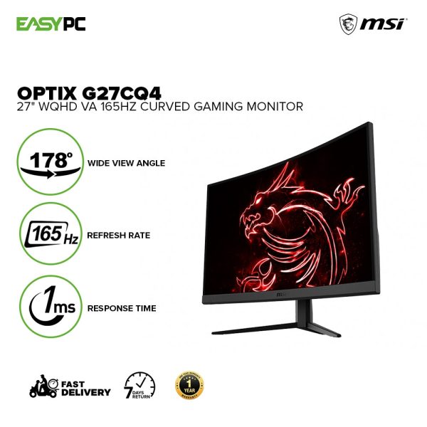 MSI Optix G27CQ4 27" WQHD/VA/165Hz  AMD FreeSync  Anti-Flicker and Less Blue Light, Frameless design Curved Gaming Monitor 1ION MSG22335 - Image 2