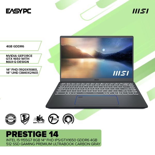 MSI PRESTIGE 14 A11SC-096PH Intel i5-1155G7 8GB 14" FHD IPS GTX1650 4GB 512 SSD Win11 Gaming Ultrabook Carbon Gray 1ION - Image 2