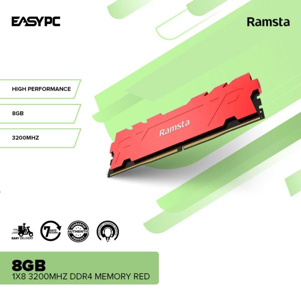 Ramsta 8gb 1x8 3200mHz DDR4 Memory Red